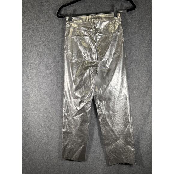 Express Pants Women 0 Metallic Silver Super High Rise Straight Cut Off - Picture 6 of 9
